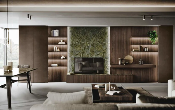 Avola Legno : Mobilier polyvalent alliant bois, verre et grès dans un design élégant