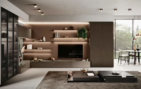 Bluna Laccato Lucido : Mobilier raffiné et fluide avec matériaux réfléchissants