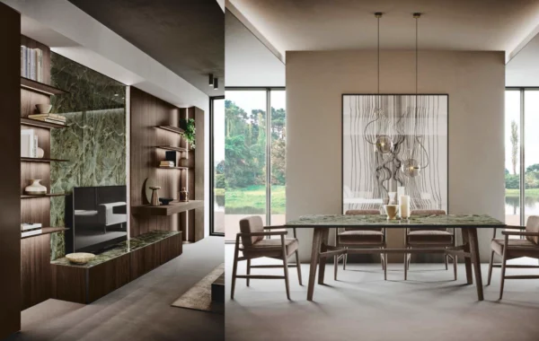 Avola Legno : Mobilier polyvalent alliant bois, verre et grès dans un design élégant