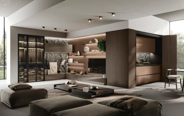 Bluna Laccato Lucido : Mobilier raffiné et fluide avec matériaux réfléchissants