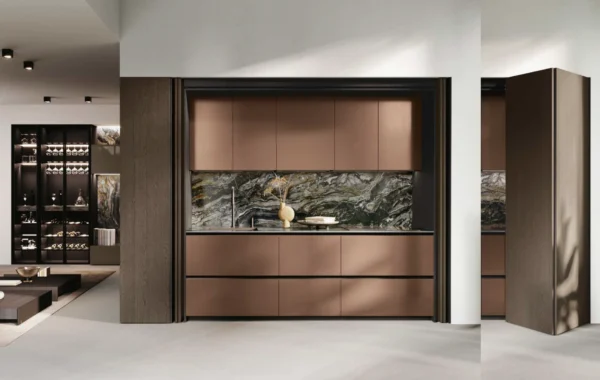 Bluna Laccato Lucido : Mobilier raffiné et fluide avec matériaux réfléchissants