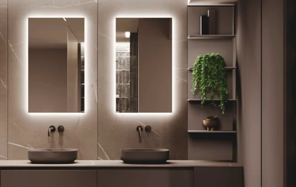 Bluna Laccato Opaco : Salle de Bain Moderne en Carruba avec Éclairage LED
