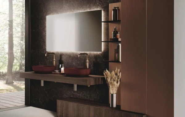 Bluna Tech : Salle de Bain Moderne en Bois et Aluminium Brunito avec Éclairage LED