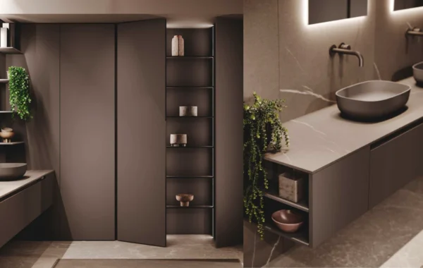 Bluna Laccato Opaco : Salle de Bain Moderne en Carruba avec Éclairage LED