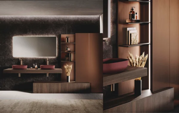 Bluna Tech : Salle de Bain Moderne en Bois et Aluminium Brunito avec Éclairage LED